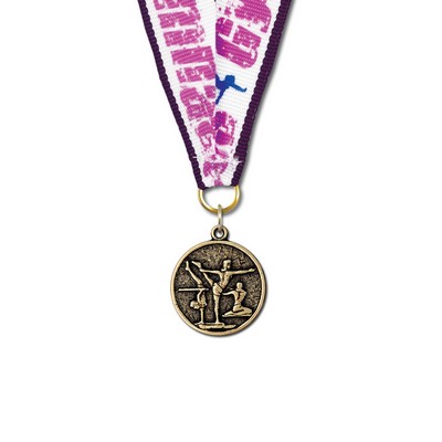 1 1/8" Gymnastics Cast CX Medal w/Grosgrain Neck Ribbon