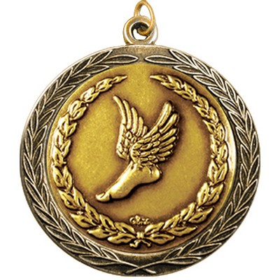 Stock Medal w/ Round Edge & Wreath (Track Winged Foot) 2 1/2"