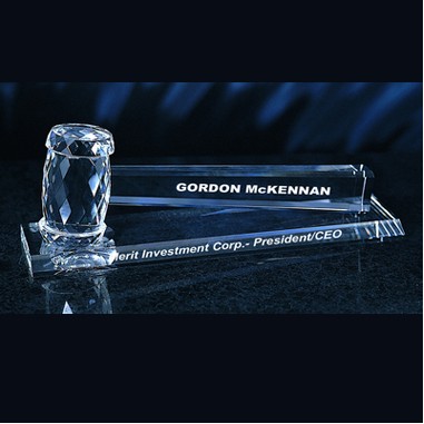 Crystal Gavel w/ Crystal Base - Sandblasted