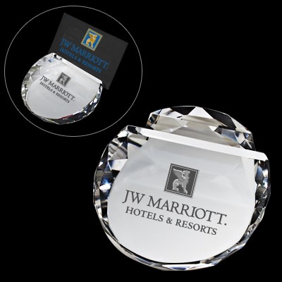 Round Glass Crystal Business Card Holder Paperweight