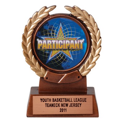 4 ¼" Resin & Wood Trophy w/Engraving Plate & 2" Insert