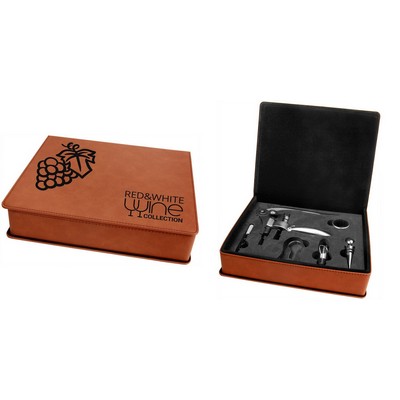 5 Piece Wine Tool Set, Rawhide Faux Leather