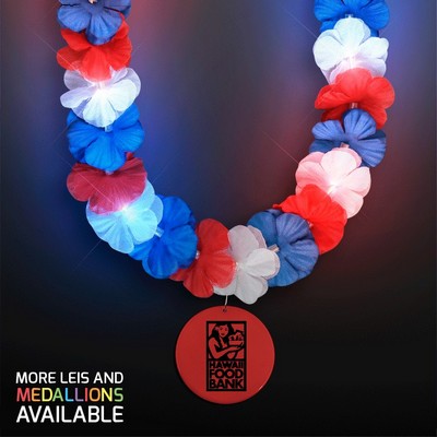 Red, White & Blue LED Hawaiian Lei with Custom Red Medallion - PRINTED