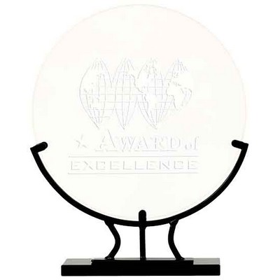 9 1/2" Round Vintage Glass Award with Iron Base