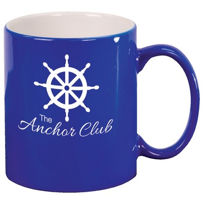 Blue Ceramic Mug, Engraved, 11 oz