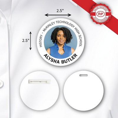 IdentityPro™ USA Made Photo ID Badge w/ Pin Fastener or Tag Slot (2.5") Circle