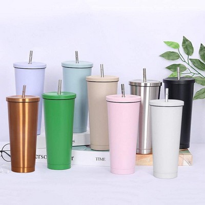 Vacuum Insulated Stainless Steel Skinny Tumbler with Straw 17oz