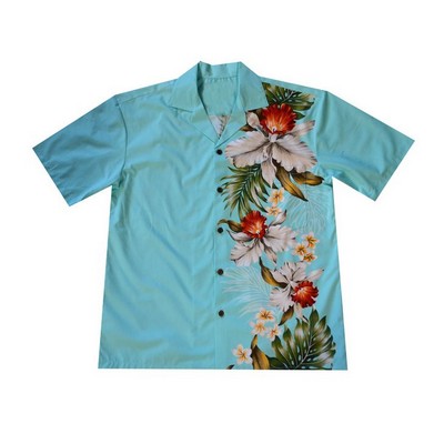 Green Men's / Unisex Hawaiian Tropical Vertical Border Print Cotton Shirt