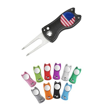 Foldable Golf Divot Repair Tool with Ball Marker