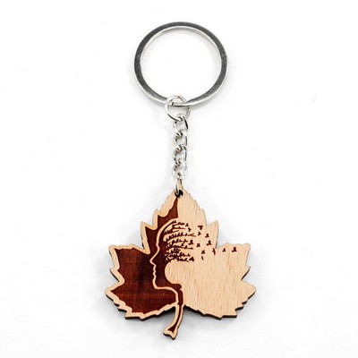 MappleLeaf Shape Wooden Keychain