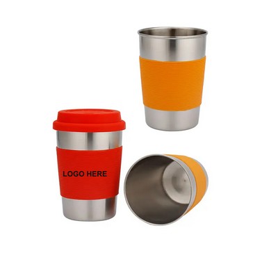 Metal Coffee Cup w/Silicone Lid & Sleeve