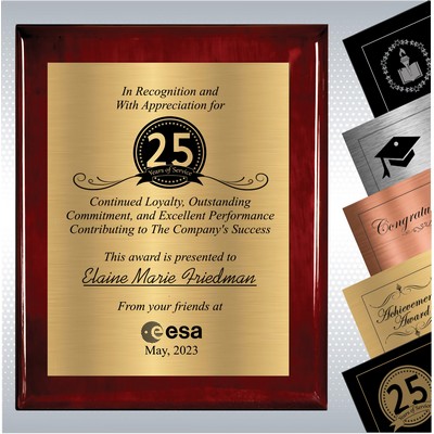Rosewood Piano Finish Wood Plaque Personalized Years of Service Gift Award (8" x 10")