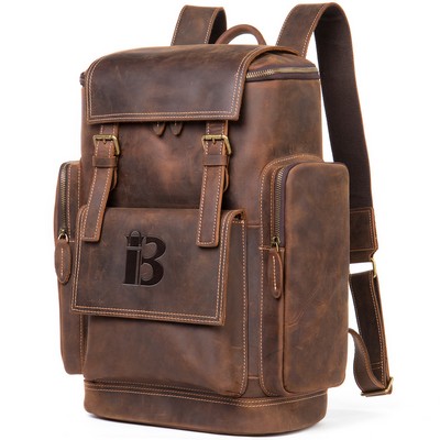 Genuine Leather Crazy Horse Skin Anti-Theft Laptop Backpack