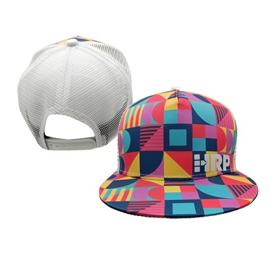 Flat Bill Trucker Hat w/Mesh Back