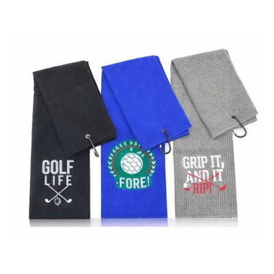 Embroidered 400GSM Trifold Microfiber Waffle Golf Towel (8000 Stitches included)