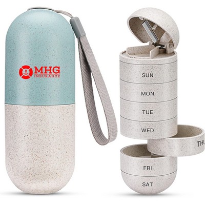 2 in 1 Pill Organizer with Cutter,Grain Fiber Weekly Pill Case Large Compartment Moisture Proof