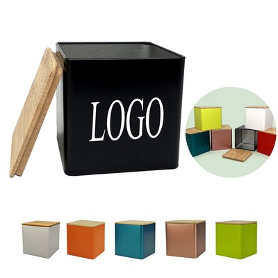 Square Can With Wooden Lid