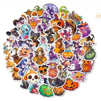 50 Pcs Cartoon Vintage Halloween Witch Bat Sticker