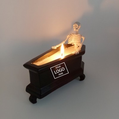 Halloween Coffin Candle Holder w/Skeleton