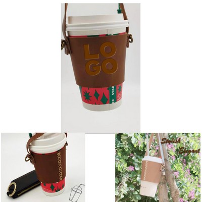 PU Leather Cup Cover With String