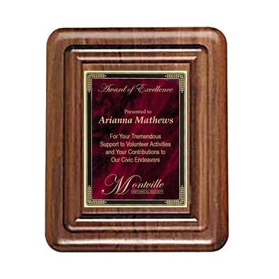 Routed Walnut with Sienna Red Marble Mist Plaque, 7-5/8"x9-5/8"