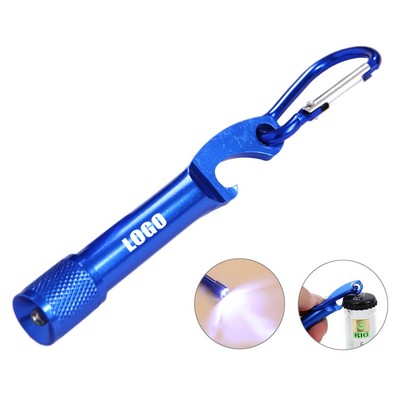 3-in-1 Aluminum Bottle Opener with Flashlight Carabiner Keychain Design