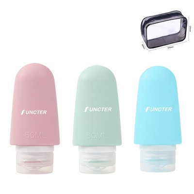 3 Pack Silicone Refillable Travel Liquid Bottles 2oz Size Containers for Toiletries ( 3pcs Set )
