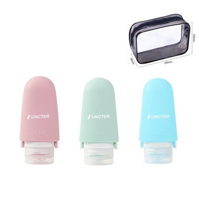 3 Pack Silicone Refillable Travel Liquid Bottles 2oz Size Containers for Toiletries W/Handle