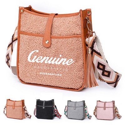 Women Winter PU Leather Plush Crossbody Bag