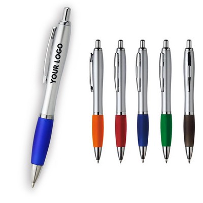 Custom Retractable Click Action Gel Ink Medium Point Ballpoint Pen w/Rubber Section Grip MOQ100PCS
