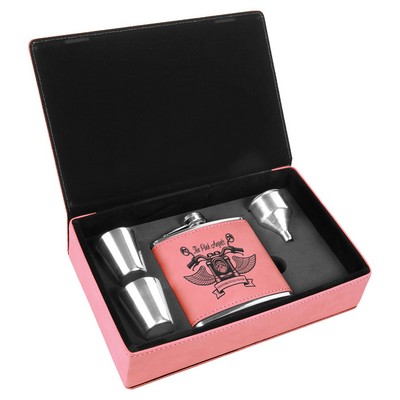 6 oz. Pink Laserable Leatherette Flask Gift Set