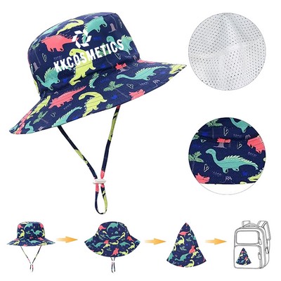 Sun Protection Breathable Dino Kids Bucket Hat w/Drawstring
