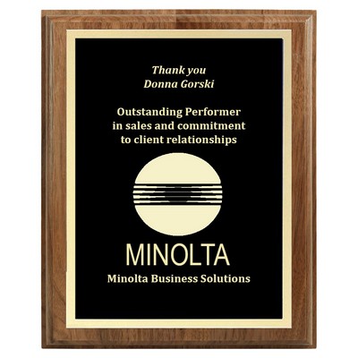 4" x 6" Genuine Walnut Step-Edge Plaque with Black Brass Plate
