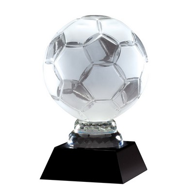 12" Optical Crystal Soccer Ball Trophy on Black Crystal Base