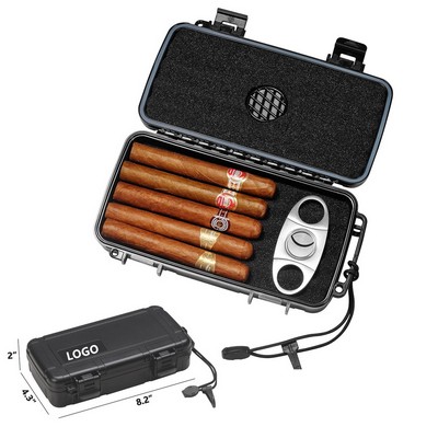 Portable Cigar Box with Humidifier and Cigar Cutter.