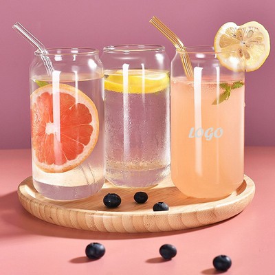 16oz Glass Cups with Lids & Straws