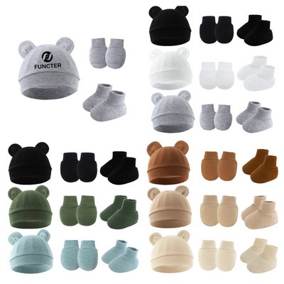Baby Hat Mittens Socks Set Round Ear Style