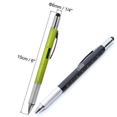 6" Multifunctional Plastic Hexagonal Prism Ballpoint Pen w/Ruler