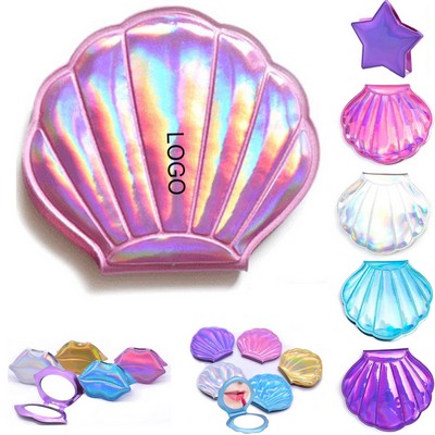Glitter Shell Mirror Double-Sided Makeup Mini Compact for Purse