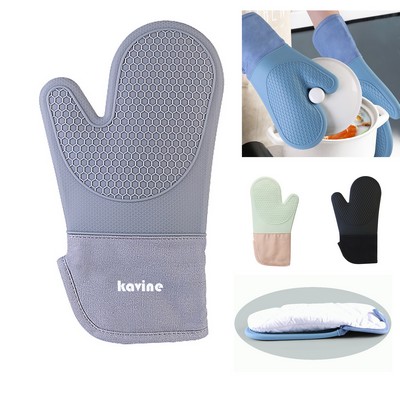 Silicone Oven Mitts, Heat Resistant Baking Gloves Non-Slip Grip Oven Gloves with Soft Cotton Lining