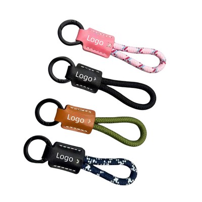 Creative Fashionable Keychain W/ Braided Rope And Pu Leather