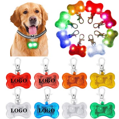 Pets Bone Shaped LED Collar Tag Dog Waterproof Glow Pendant Keychain