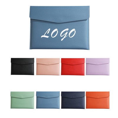 PU Leather Button Closure Document Bag