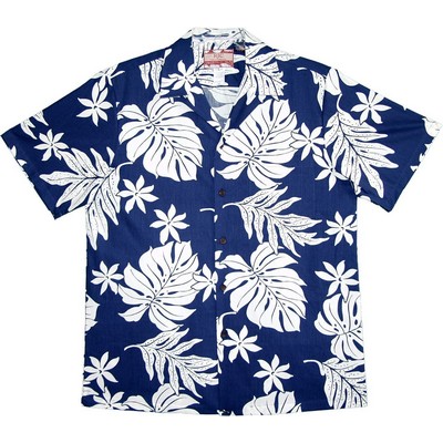 Hawaiian Tropical Print Navy Cotton Shirt