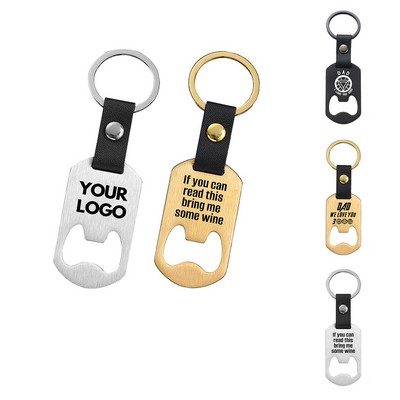 Stainless Adornment for Father's Day PU Leather Stainless Steel Keychain w/Bottle Opener MOQ100PCS