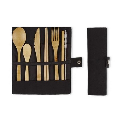 Bamboo Cutlery Set With Travel Pouch-5 Pieces