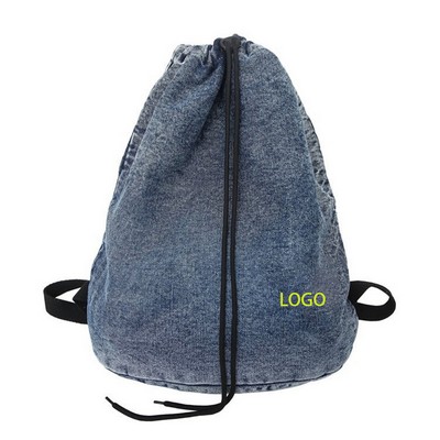 Vintage Washed Drawstring Denim Backpack
