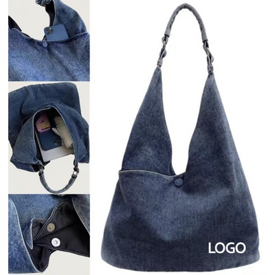 14.1 X 9.8 Inch Denim Women'S Tote Bag W/ Magnetic Snap