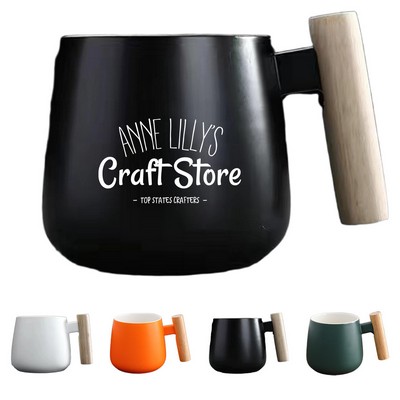 14 oz Ceramic Wood Mark Handled Mug