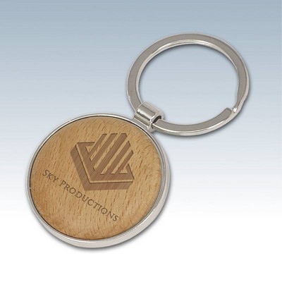 Silver and Wood Round Key Chains